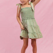 KIDS Cotton Washed Smocked Dress with Tie Straps