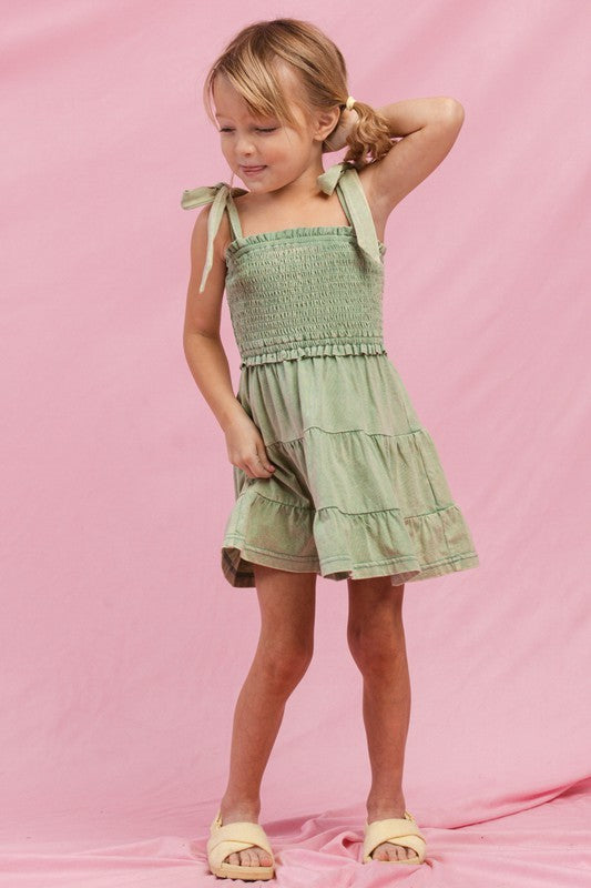 KIDS Cotton Washed Smocked Dress with Tie Straps