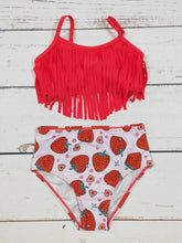 Load image into Gallery viewer, KIDS Strawberry Printed FringeTwo Piece Girls Summer Swim Set
