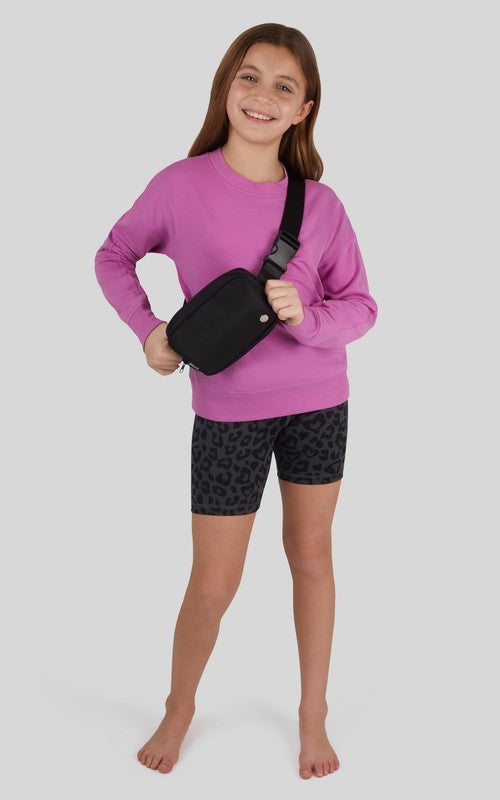 KIDS 3 Piece Set with Sweatshirt, Biker Shorts, and Fanny Bag