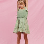 KIDS Cotton Washed Smocked Dress with Tie Straps