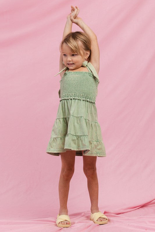KIDS Cotton Washed Smocked Dress with Tie Straps