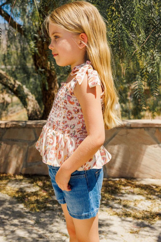 KIDS Leopard Smocked Top