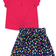 KIDS Two Piece Set- Floral Skirt with Knot Front Top