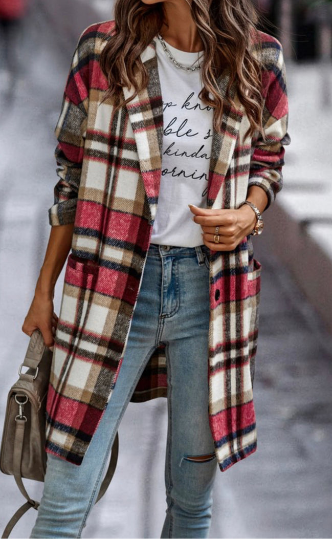 Plaid Button Down Long Coat
