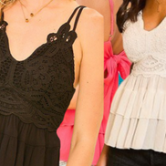 “Anything Goes” Crochet and Lace Top with Tied Back and Ruffled Bottom