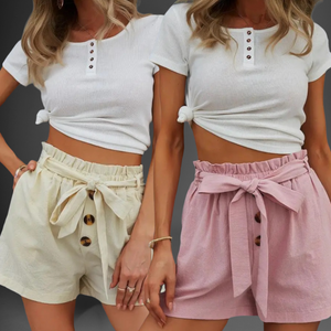 “The Bottom” Contrast Button Paperbag Shorts