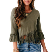 Green cross over fringe top