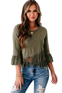 Green cross over fringe top