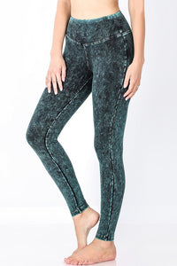 Mineral Washed Leggings Forest Green