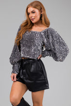 Load image into Gallery viewer, Listicle Silver Sequin Square Neck Top
