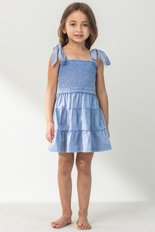 KIDS Cotton Washed Smocked Dress with Tie Straps