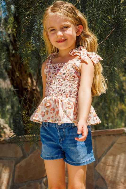 KIDS Leopard Smocked Top