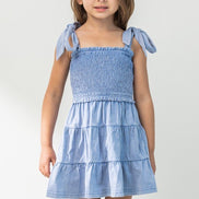 KIDS Cotton Washed Smocked Dress with Tie Straps