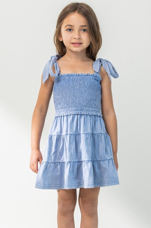 KIDS Cotton Washed Smocked Dress with Tie Straps
