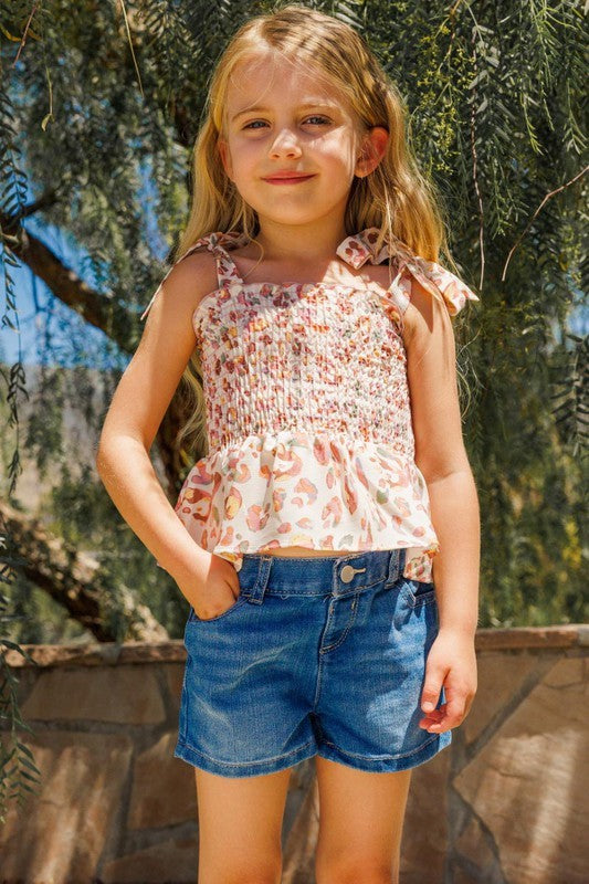 KIDS Leopard Smocked Top