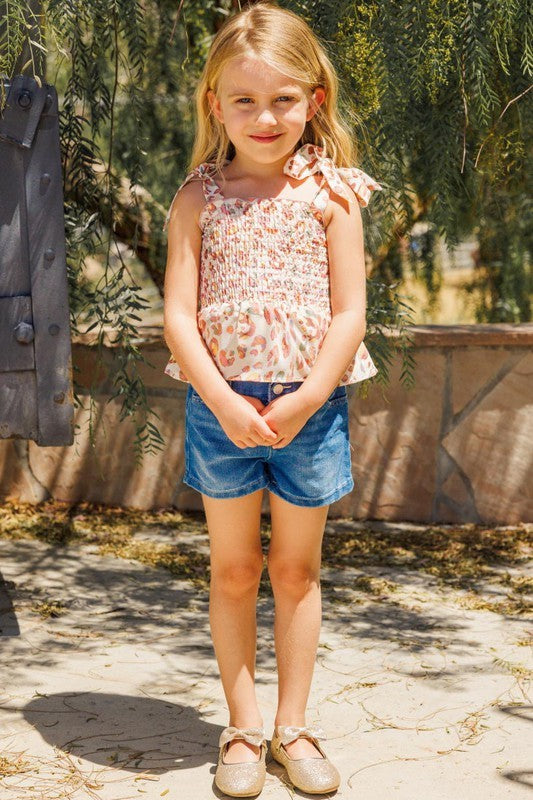 KIDS Leopard Smocked Top
