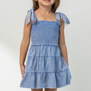 KIDS Cotton Washed Smocked Dress with Tie Straps