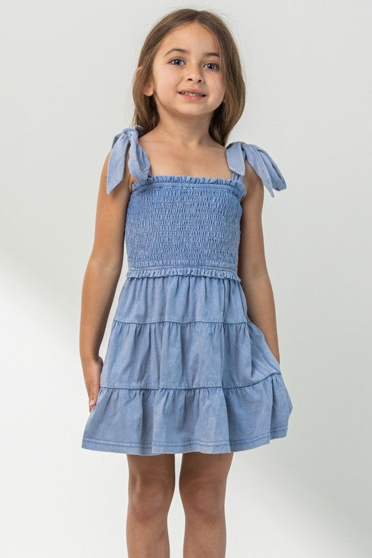 KIDS Cotton Washed Smocked Dress with Tie Straps