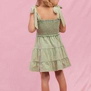 KIDS Cotton Washed Smocked Dress with Tie Straps