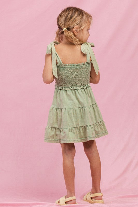 KIDS Cotton Washed Smocked Dress with Tie Straps