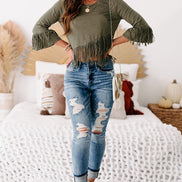 Green cross over fringe top