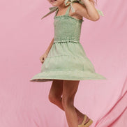 KIDS Cotton Washed Smocked Dress with Tie Straps