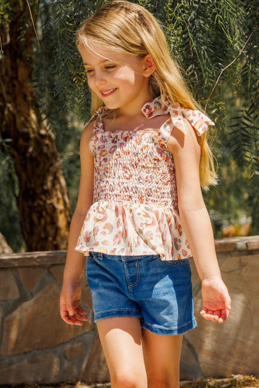 KIDS Leopard Smocked Top