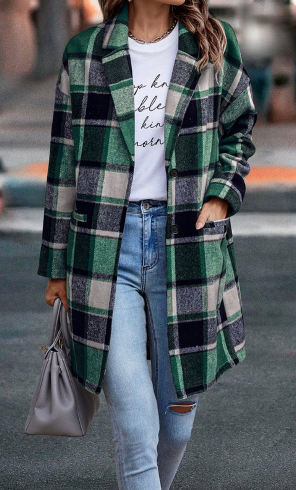 Plaid Button Down Long Coat