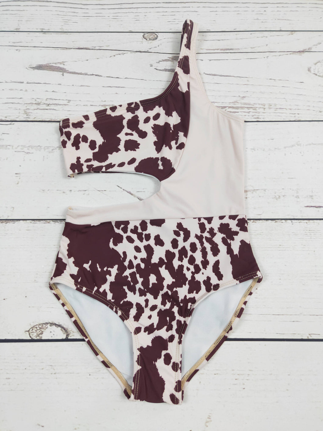 KIDS Brown Cow Printed One Piece Girls Summer Swimsuit