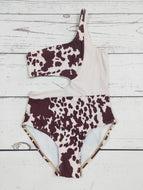 KIDS Brown Cow Printed One Piece Girls Summer Swimsuit