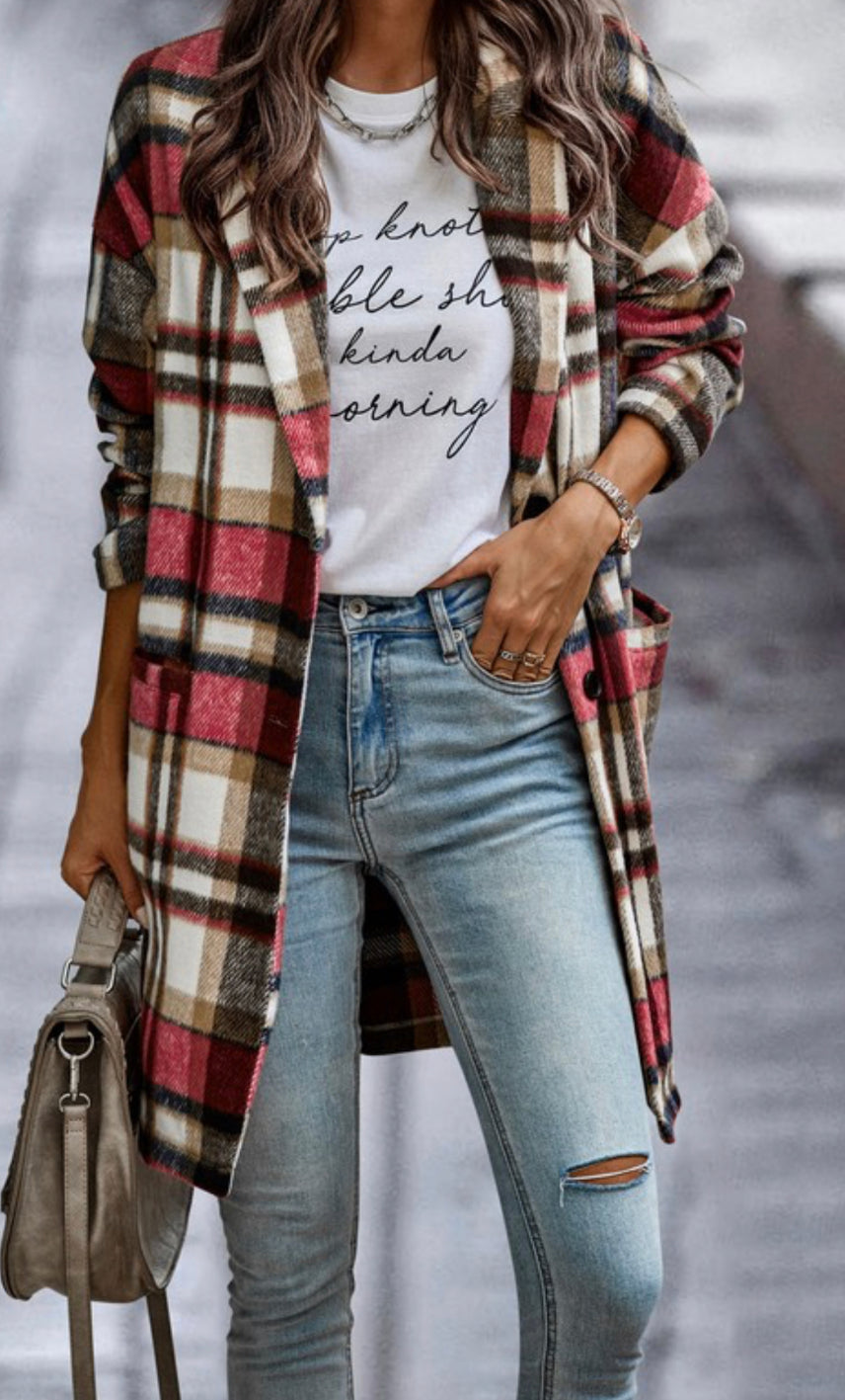 Plaid Button Down Long Coat