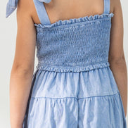 KIDS Cotton Washed Smocked Dress with Tie Straps
