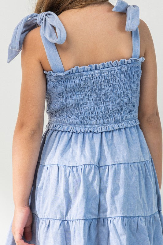 KIDS Cotton Washed Smocked Dress with Tie Straps