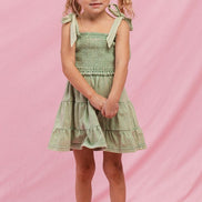 KIDS Cotton Washed Smocked Dress with Tie Straps