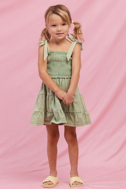 KIDS Cotton Washed Smocked Dress with Tie Straps