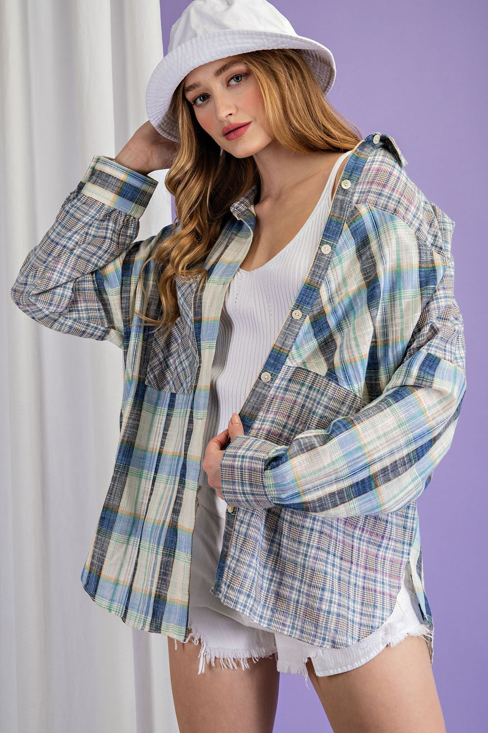 eesome Mint Blue Plaid Top