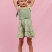 KIDS Cotton Washed Smocked Dress with Tie Straps