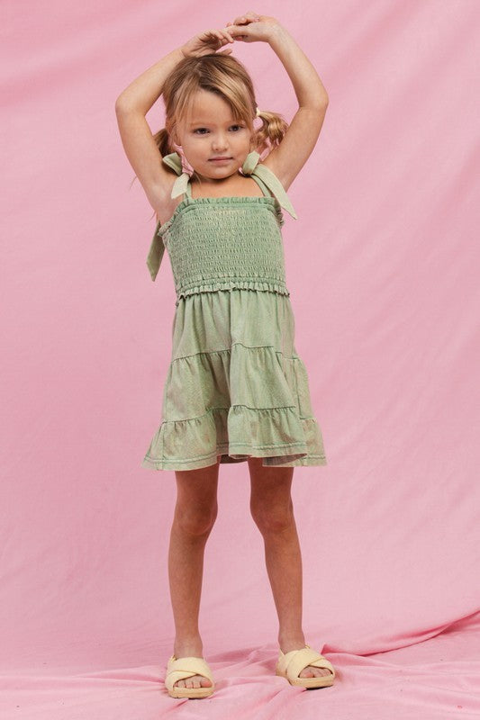 KIDS Cotton Washed Smocked Dress with Tie Straps