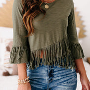 Green cross over fringe top