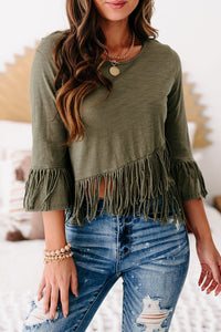 Green cross over fringe top