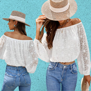 "We Found Love" White Off Shoulder Blouse with Puffy Sleeve