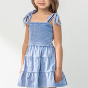 KIDS Cotton Washed Smocked Dress with Tie Straps