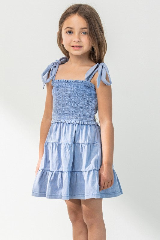 KIDS Cotton Washed Smocked Dress with Tie Straps