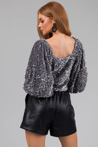 Listicle Silver Sequin Square Neck Top