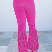 Pink High Waisted Fringe Bottom Pants