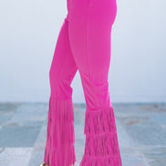 Pink High Waisted Fringe Bottom Pants