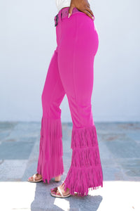 Pink High Waisted Fringe Bottom Pants