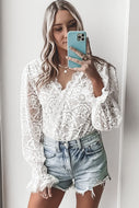 White Lace V-Neck Surplice Bodysuit