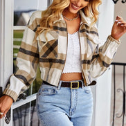 Plaid Cropped Zipper Jacket
